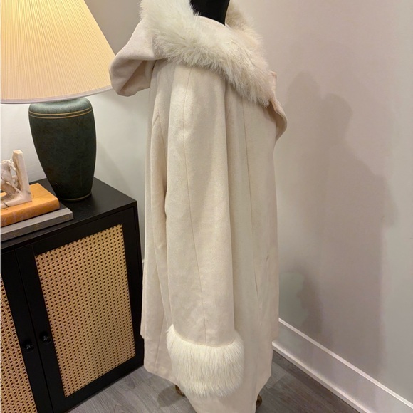 Vintage Trilogi Cream Wool Blend Y2K Luxury Long Winter Coat Size 20W - Picture 5 of 17